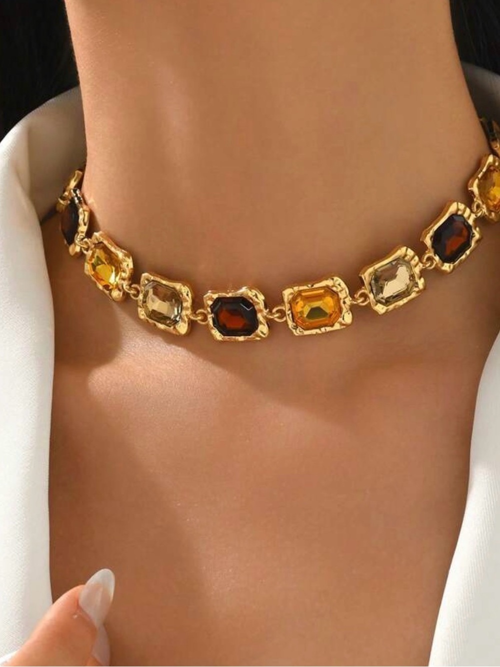 Vintage-Inspired Multicolor Crystal Statement Bracelet – Gold Tone
